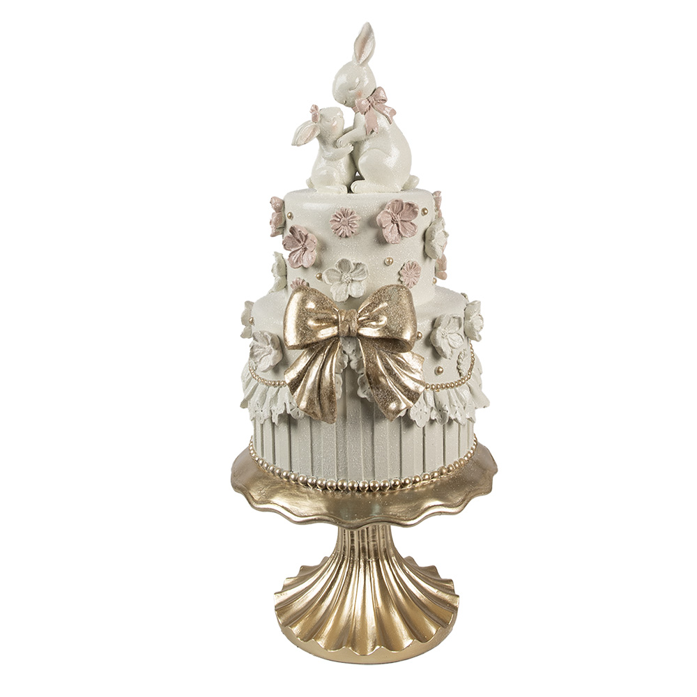 Clayre & Eef Decoratie Beeld Taart Ø 20x45 cm Wit Roze Kunststof afbeelding 1