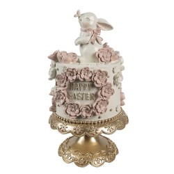 Clayre & Eef Decoratie Beeld Taart Ø 18x32 cm Wit Roze Kunststof