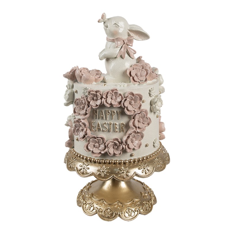 Clayre & Eef Decoratie Beeld Taart Ø 18x32 cm Wit Roze Kunststof
