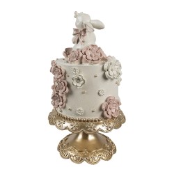 Clayre & Eef Decoratie Beeld Taart Ø 18x32 cm Wit Roze Kunststof