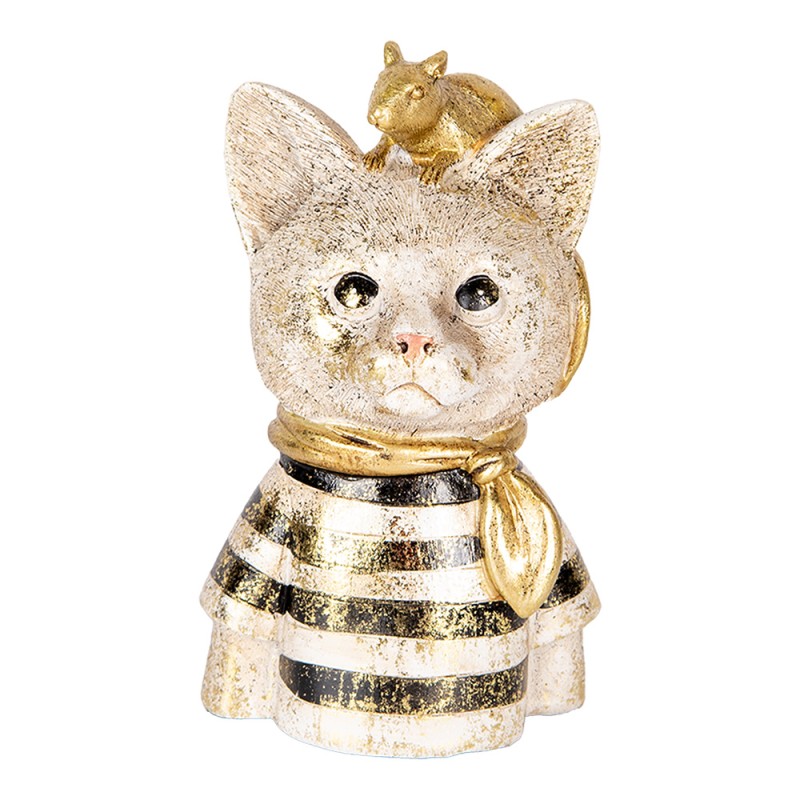 Clayre & Eef Decoratie Beeld Kat 11x9x18 cm Wit Zwart Kunststof