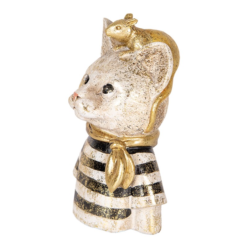 Clayre & Eef Decoratie Beeld Kat 11x9x18 cm Wit Zwart Kunststof