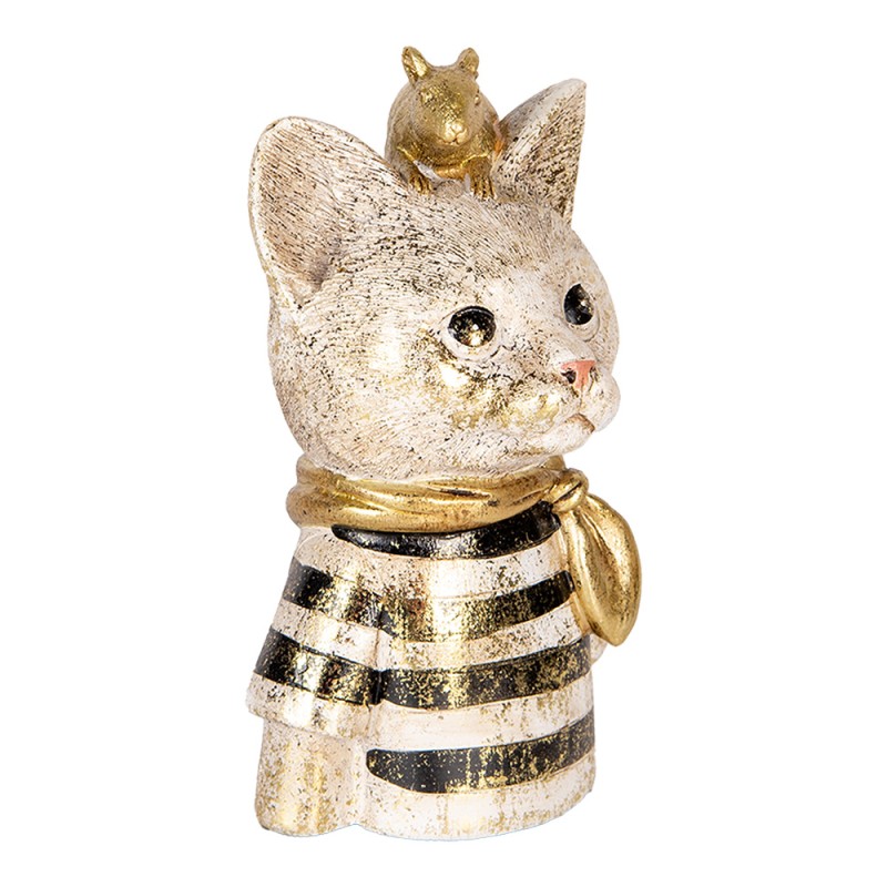 Clayre & Eef Decoratie Beeld Kat 11x9x18 cm Wit Zwart Kunststof
