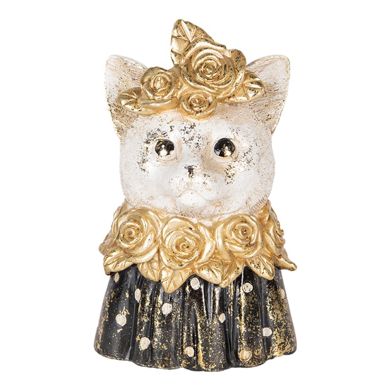 Clayre & Eef Figurine décorative Chat 12x10x18 cm Blanc Noir Plastique