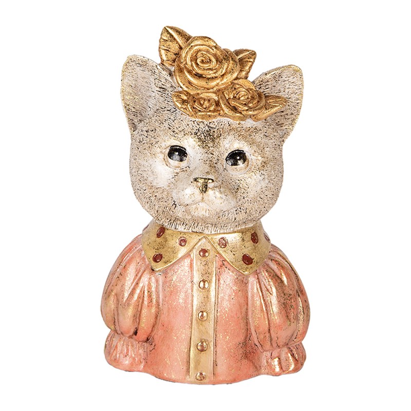 Clayre & Eef Figurine décorative Chat 12x9x18 cm Blanc Rose Plastique