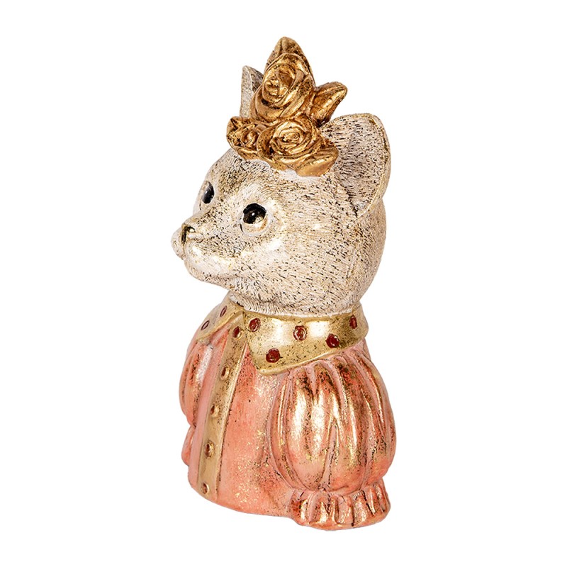 Clayre & Eef Figurine décorative Chat 12x9x18 cm Blanc Rose Plastique