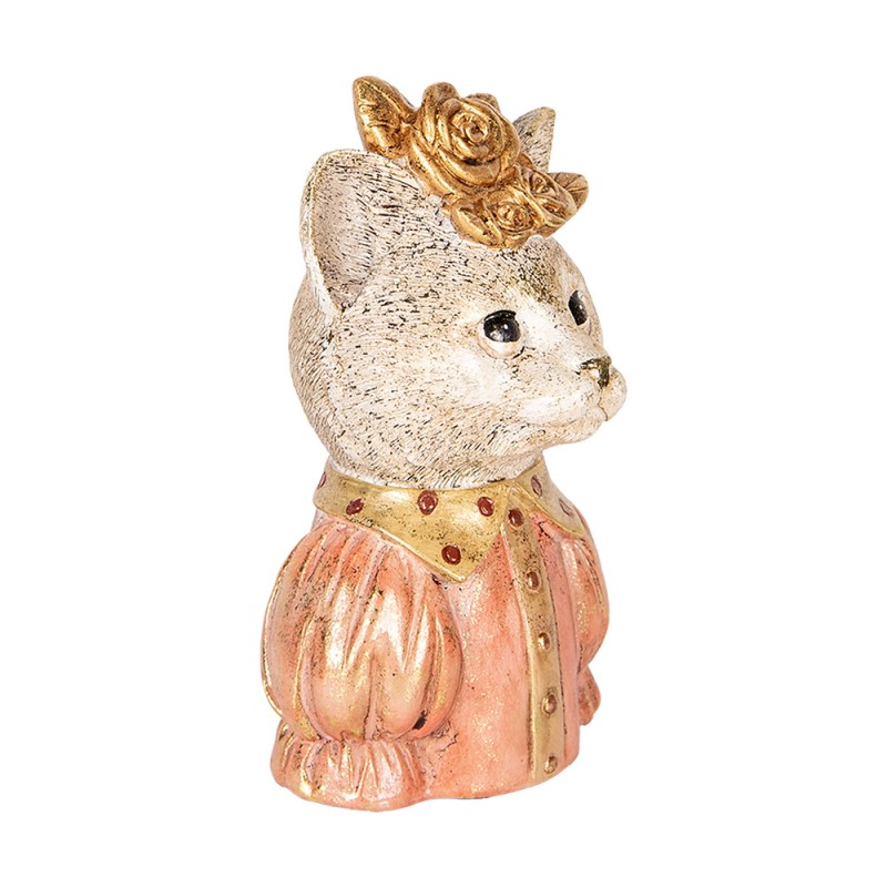 Clayre & Eef Figurine décorative Chat 12x9x18 cm Blanc Rose Plastique