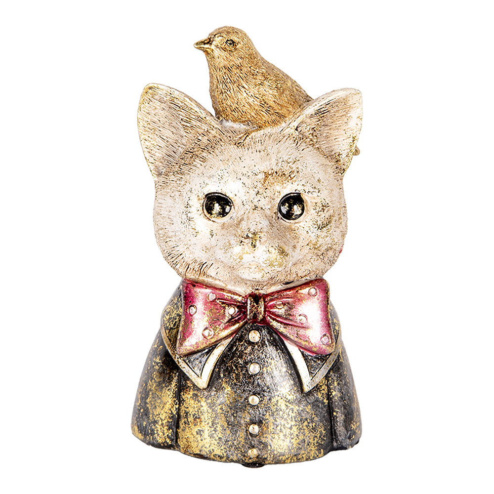 Clayre&Eef Decoratie Beeld Kat 11x9x18 cm Wit Zwart Kunststof afbeelding