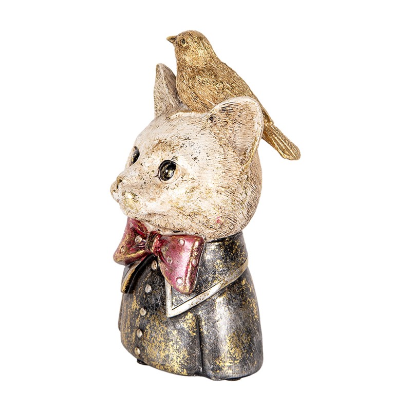 Clayre & Eef Figurine décorative Chat 11x9x18 cm Blanc Noir Plastique