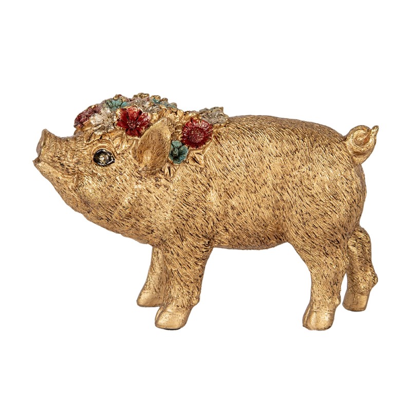 Clayre & Eef Dekorationsfigur Schwein 20x7x13 cm Goldfarbig Kunststoff