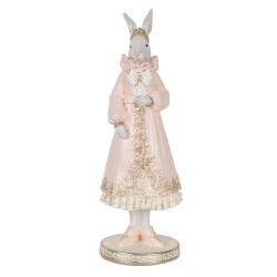 Clayre & Eef Figurine décorative Lapin 11x11x31 cm Blanc Rose Plastique