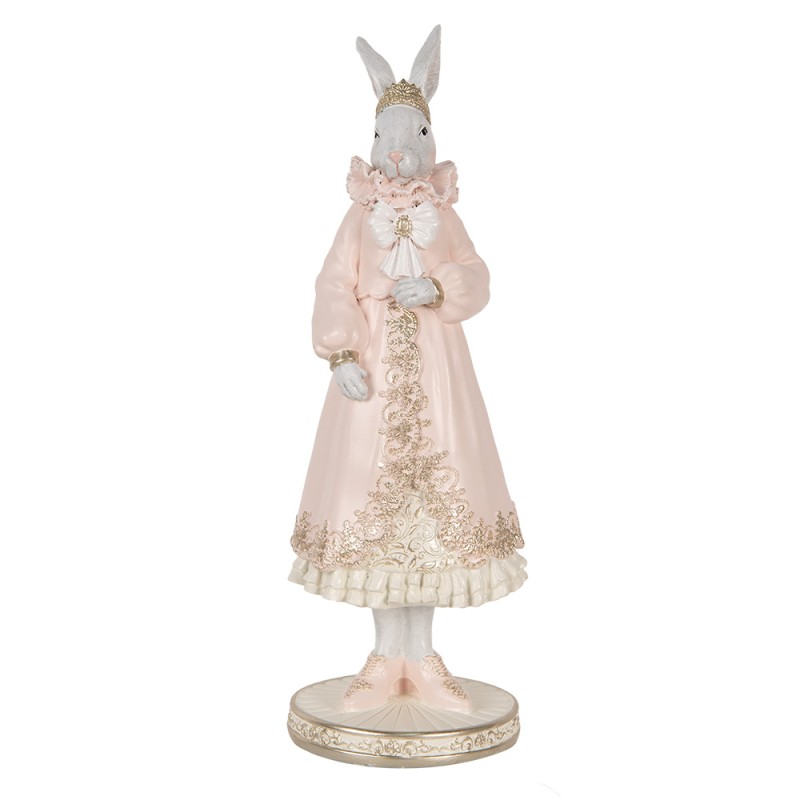 Clayre & Eef Figurine décorative Lapin 11x11x31 cm Blanc Rose Plastique