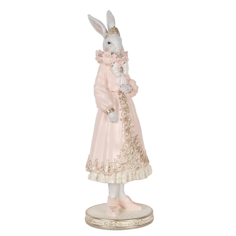 Clayre & Eef Figurine décorative Lapin 11x11x31 cm Blanc Rose Plastique