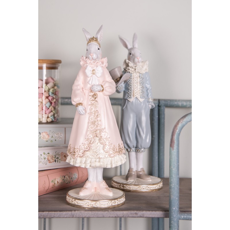 Clayre & Eef Figurine décorative Lapin 11x11x31 cm Blanc Rose Plastique