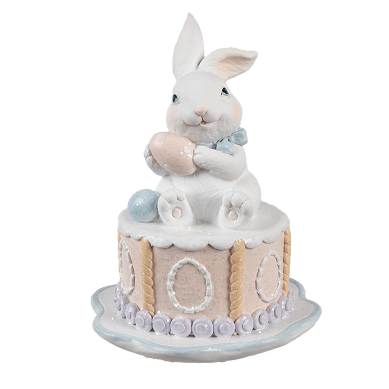 Clayre & Eef Statuetta decorativa Coniglio Ø 12x17 cm Bianco Rosa  Plastica