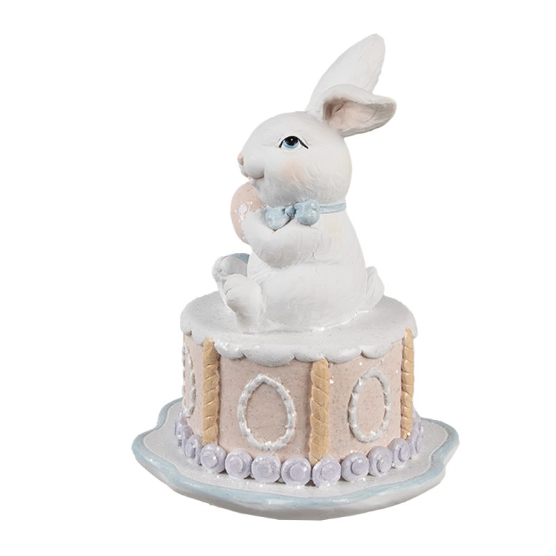 Clayre & Eef Statuetta decorativa Coniglio Ø 12x17 cm Bianco Rosa  Plastica