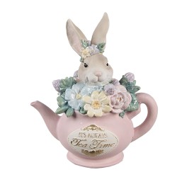 Clayre & Eef Dekorationsfigur Kaninchen 12x8x14 cm Beige Rosa Kunststoff