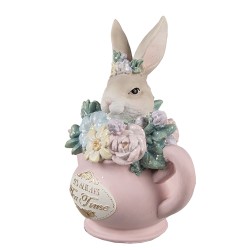 Clayre & Eef Dekorationsfigur Kaninchen 12x8x14 cm Beige Rosa Kunststoff