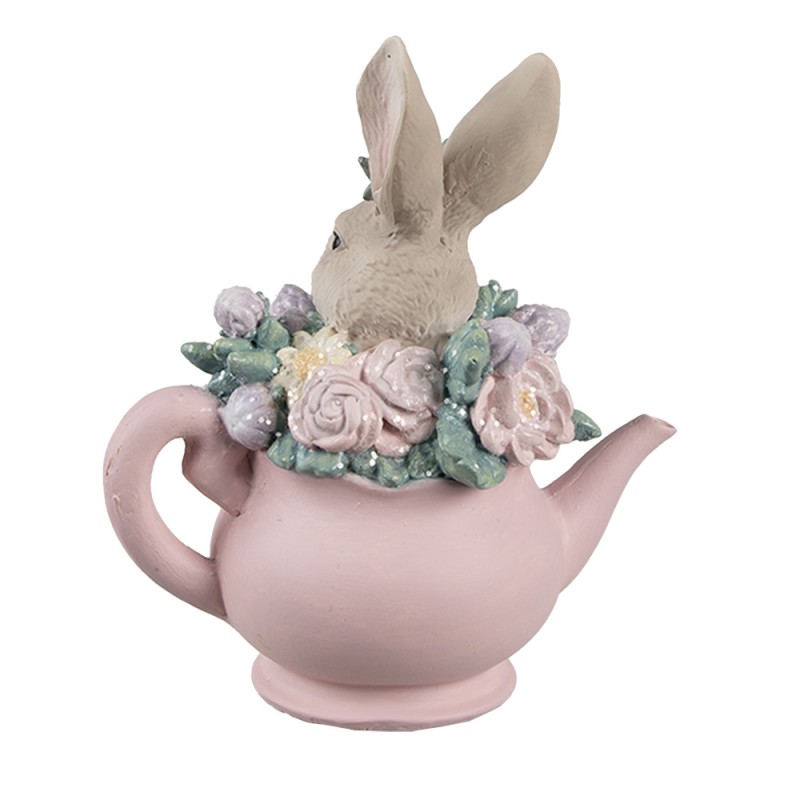 Clayre & Eef Dekorationsfigur Kaninchen 12x8x14 cm Beige Rosa Kunststoff