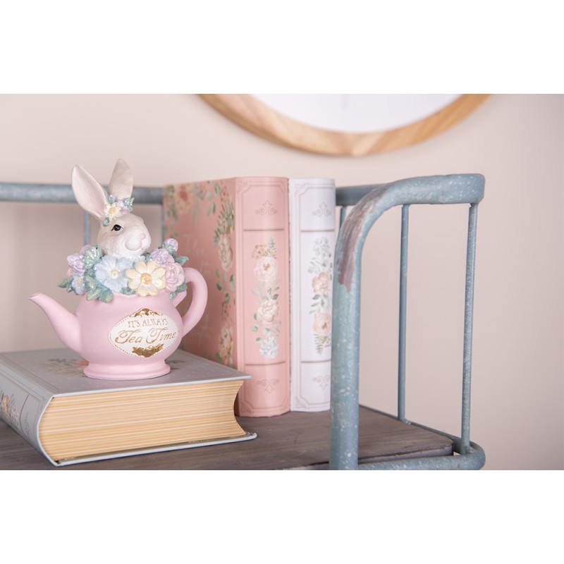 Clayre & Eef Dekorationsfigur Kaninchen 12x8x14 cm Beige Rosa Kunststoff