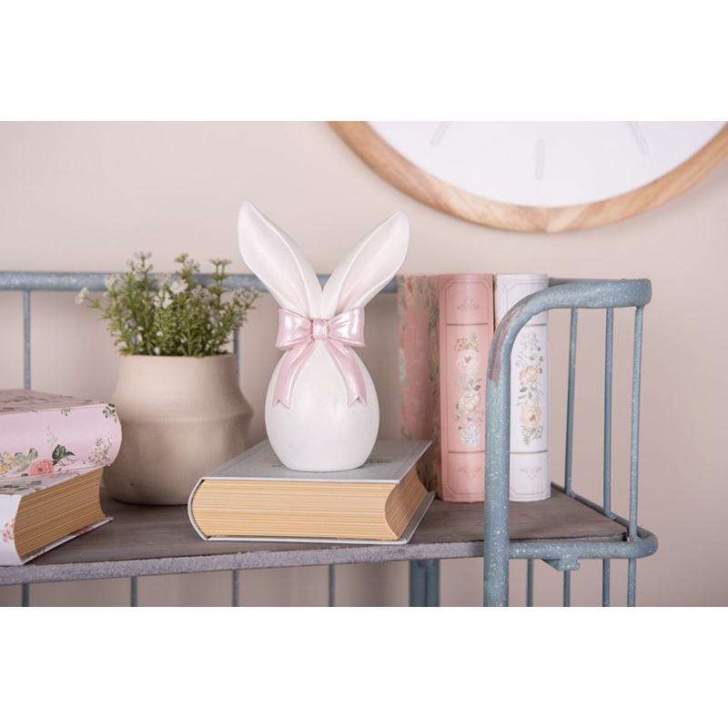 Clayre & Eef Decoratie Beeld Konijn 12x8x18 cm Wit Roze Kunststof