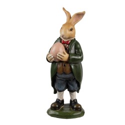 Clayre & Eef Figurine décorative Lapin 20 cm Marron Vert Plastique