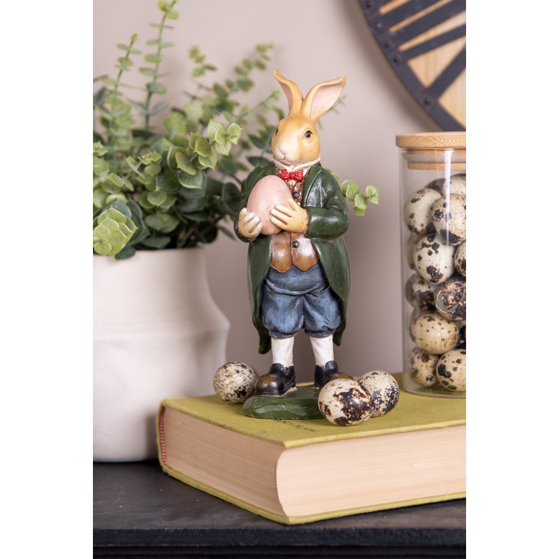 Clayre & Eef Figurine décorative Lapin 20 cm Marron Vert Plastique