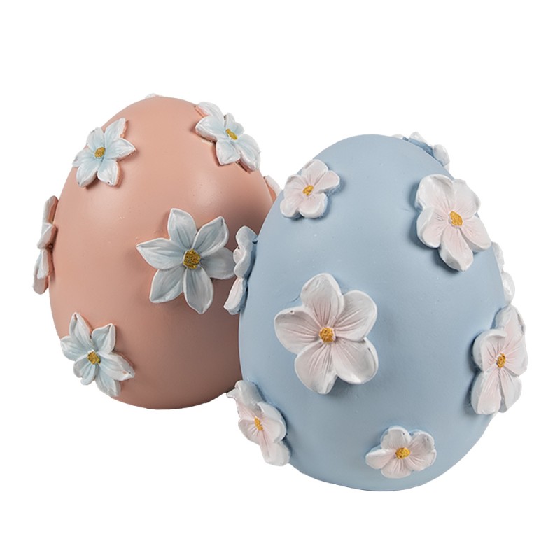 Clayre & Eef Figurine décorative Œuf Ø 11x13 cm Rose Plastique Fleurs