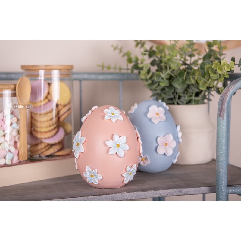 Clayre & Eef Figurine décorative Œuf Ø 11x13 cm Rose Plastique Fleurs