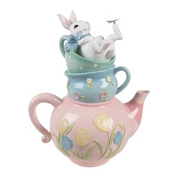 Clayre & Eef Decoratie Beeld Konijn 28x19x34 cm Roze Blauw Kunststof