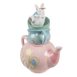 Clayre & Eef Decoratie Beeld Konijn 28x19x34 cm Roze Blauw Kunststof