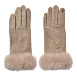 Clayre & Eef Gloves with fur 9x23 cm Beige Polyester