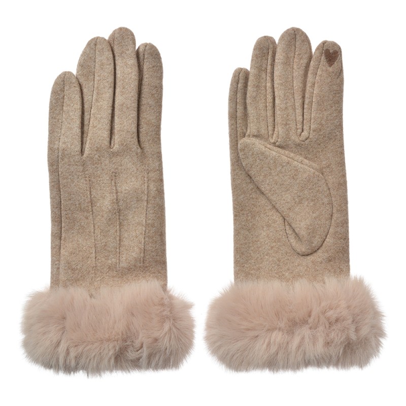 Clayre & Eef Handschuhe mit Kunstpelz 9x23 cm Beige Polyester