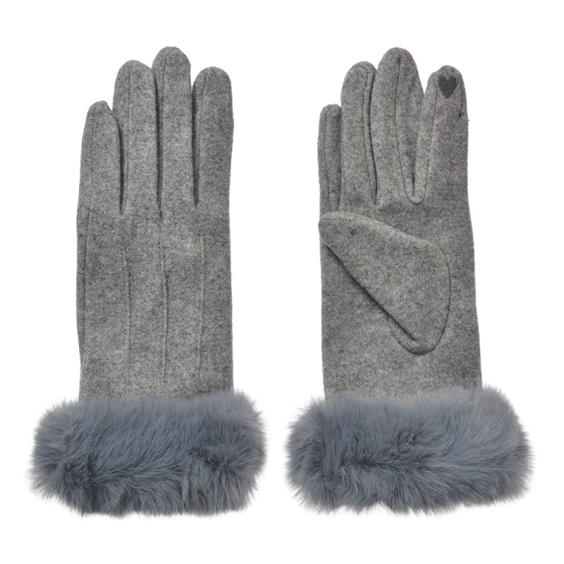 Clayre & Eef Gloves with fur 9x23 cm Grey Polyester