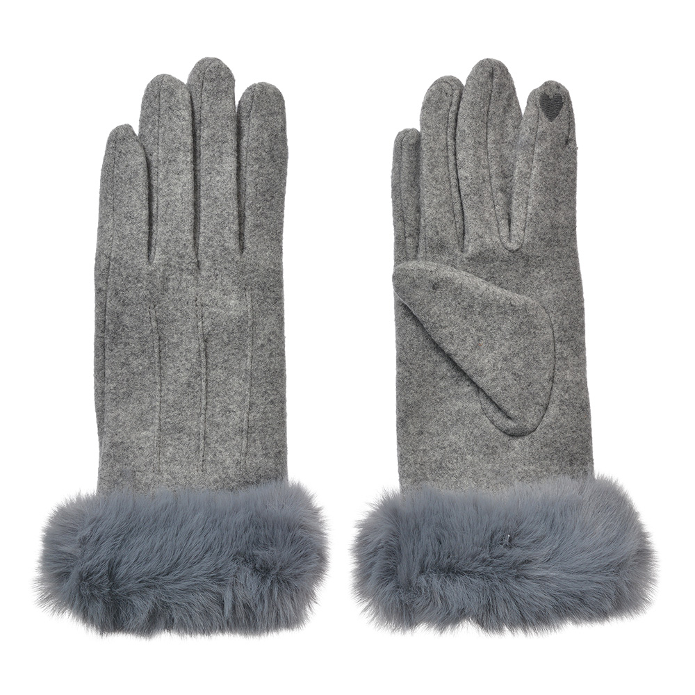 Clayre & Eef Handschoenen met imitatiebont 9x23 cm Grijs Polyester afbeelding