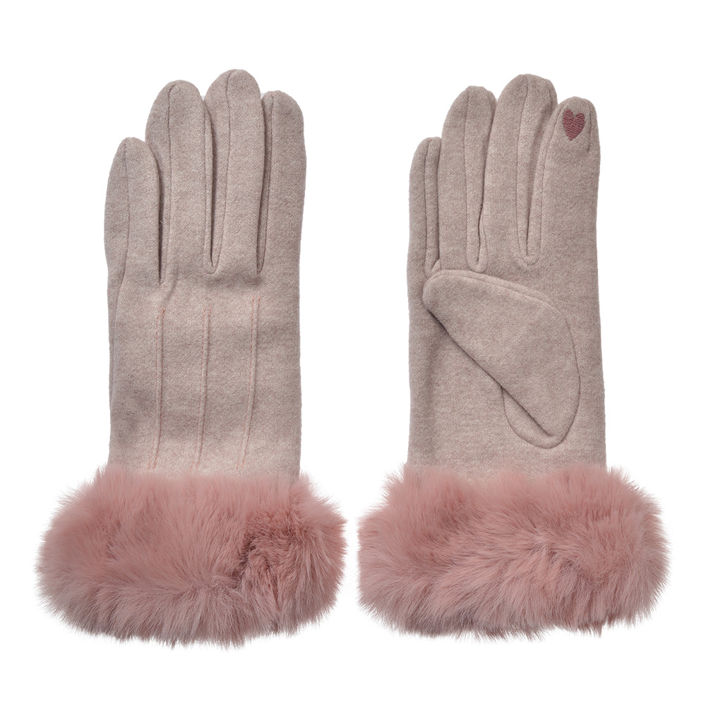Clayre & Eef Handschoenen met imitatiebont 9x23 cm Paars Polyester afbeelding