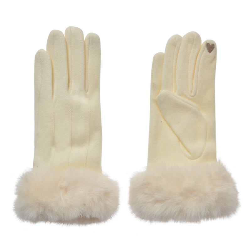 Clayre & Eef Gloves with fur 9x23 cm White Polyester