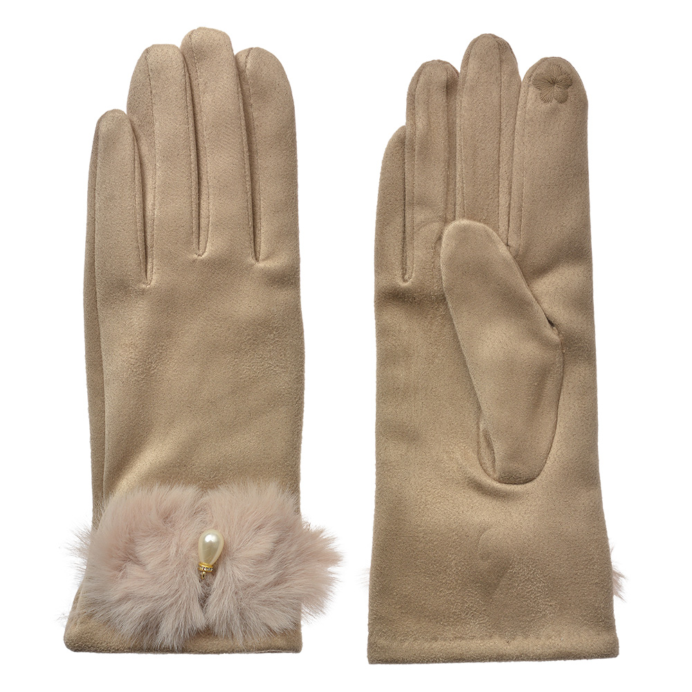 Clayre&Eef Handschoenen Winter 9x23 cm Beige Polyester afbeelding