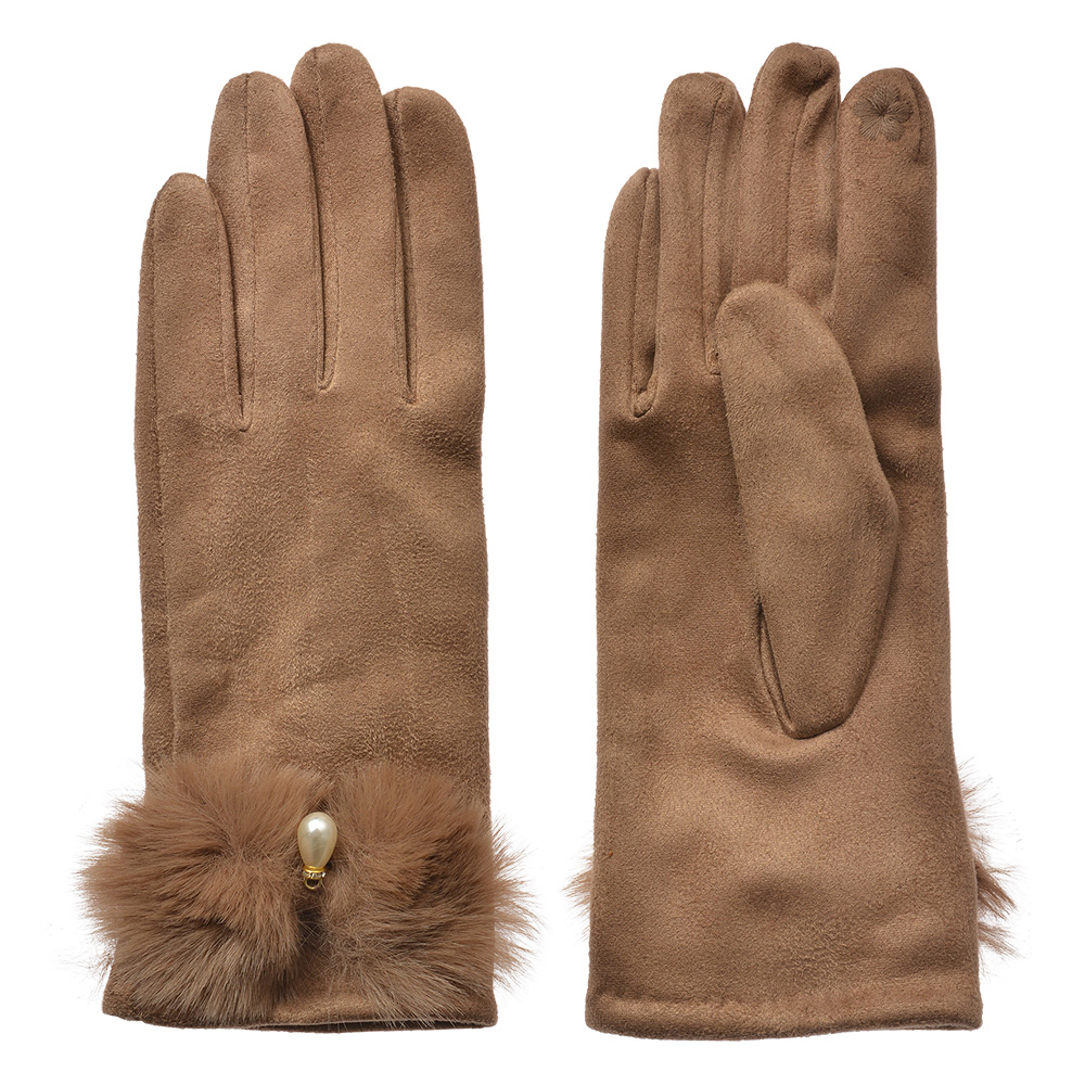 Clayre&Eef Handschoenen Winter 9x23 cm Bruin Polyester afbeelding