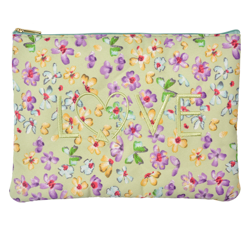 Clayre&Eef Toilettas Dames 22x1x16 cm Groen Synthetisch Bloemen afbeelding