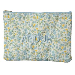 Clayre & Eef Trousse de toilette pour femmes 22x1x16 cm Blanc Bleu Synthétique Fleurs
