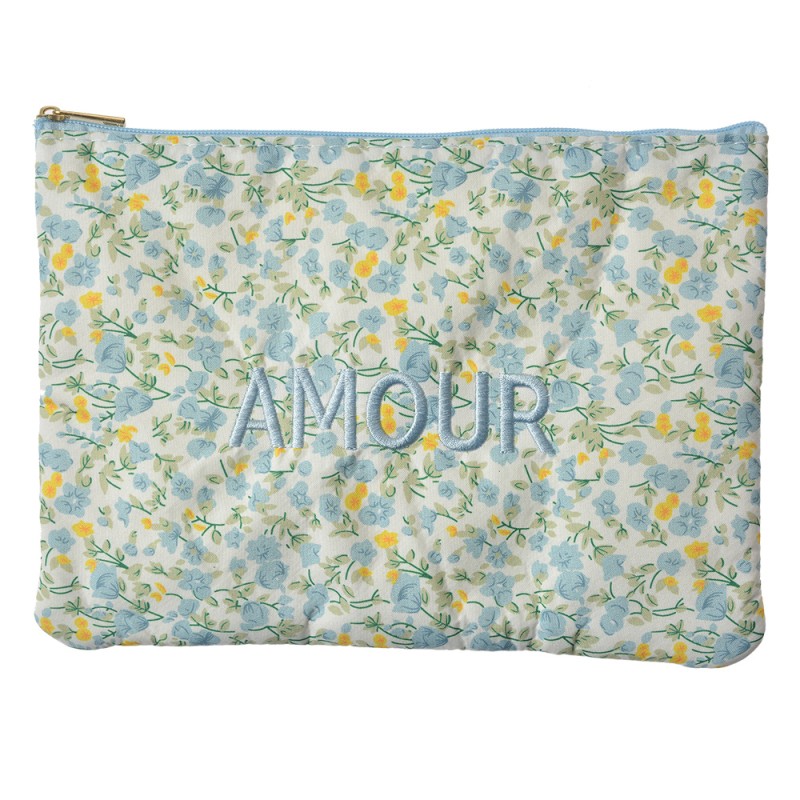 Clayre & Eef Trousse de toilette pour femmes 22x1x16 cm Blanc Bleu Synthétique Fleurs