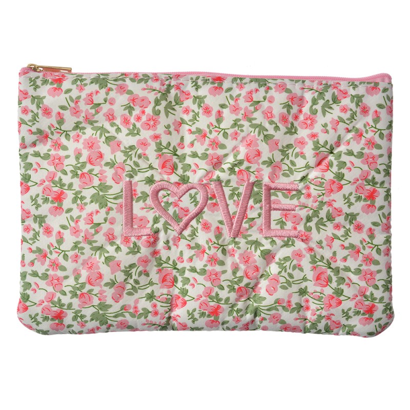 Clayre & Eef Ladies' Toiletry Bag 22x1x16 cm Pink Synthetic Flowers
