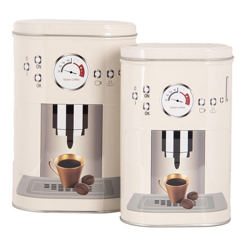 Clayre & Eef Blechdose-Aufbewahrungsbox 20x13x9 / 18x11x7 cm Beige Metall Kaffeetasse