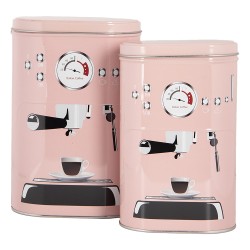 Clayre & Eef Boîte de conservation en fer blanc 20x13x9 / 18x11x7 cm Rose Métal Tasse à café