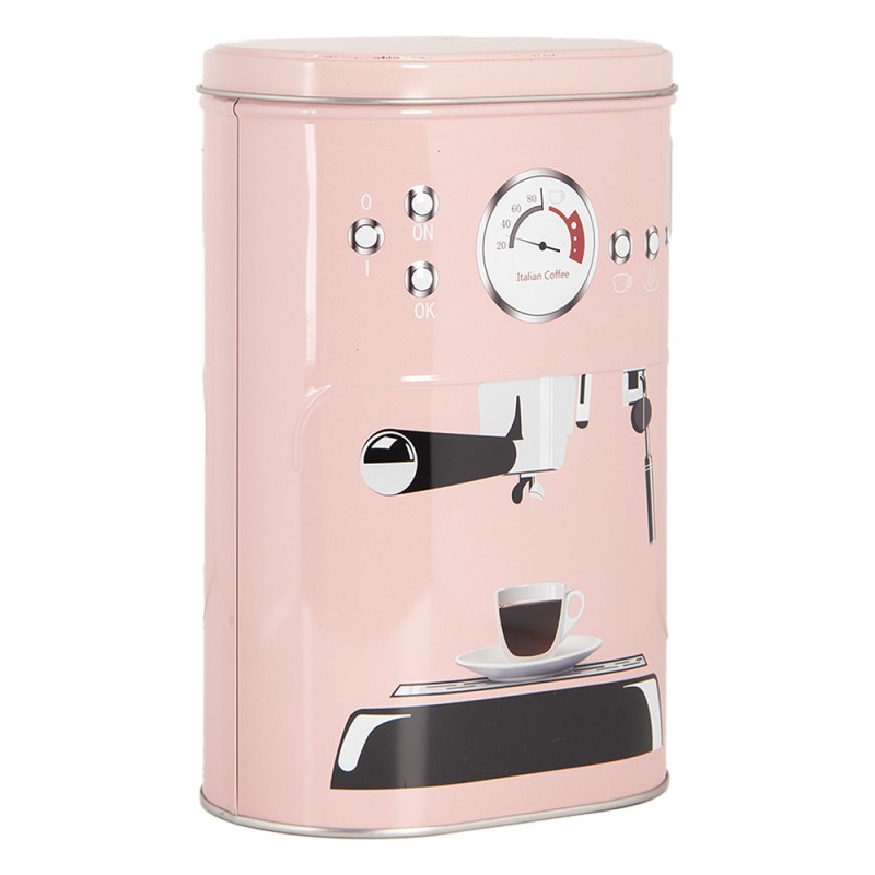 Clayre & Eef Tin Storage Box 20x13x9 / 18x11x7 cm Pink Metal Coffee Cup