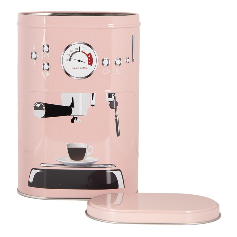Clayre & Eef Tin Storage Box 20x13x9 / 18x11x7 cm Pink Metal Coffee Cup