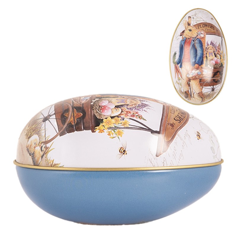 Clayre & Eef Decoration Egg 7x11x7 cm White Metal Rabbit