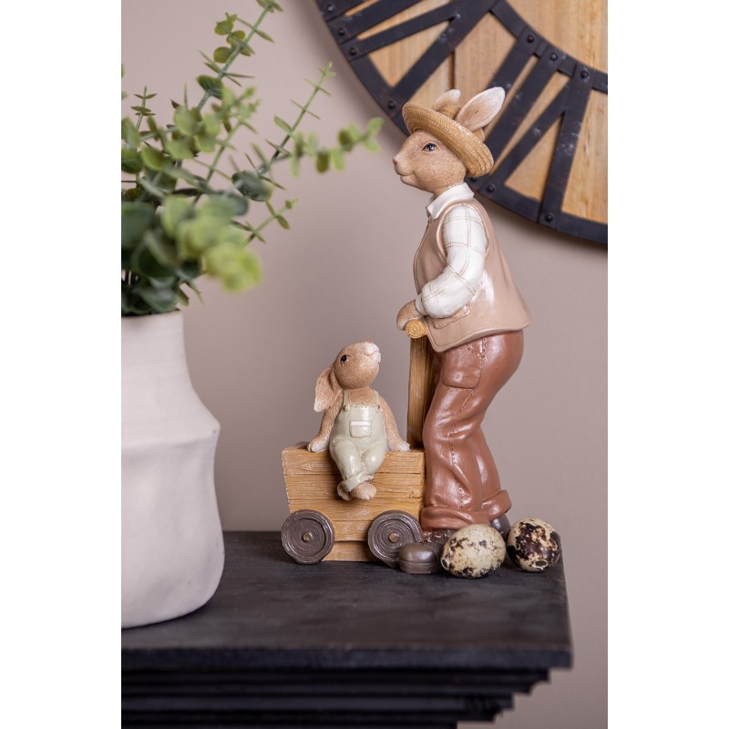 Clayre & Eef Figurine décorative Lapin 12x7x23 cm Marron Plastique
