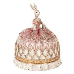 Clayre & Eef Figurine décorative Lapin Ø 23x28 cm Blanc Rose Plastique